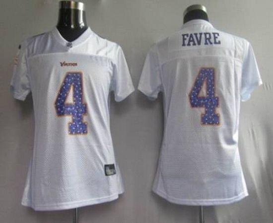 Vikings #4 Brett Favre White Women's Sweetheart Stitched NFL Jersey - Click Image to Close